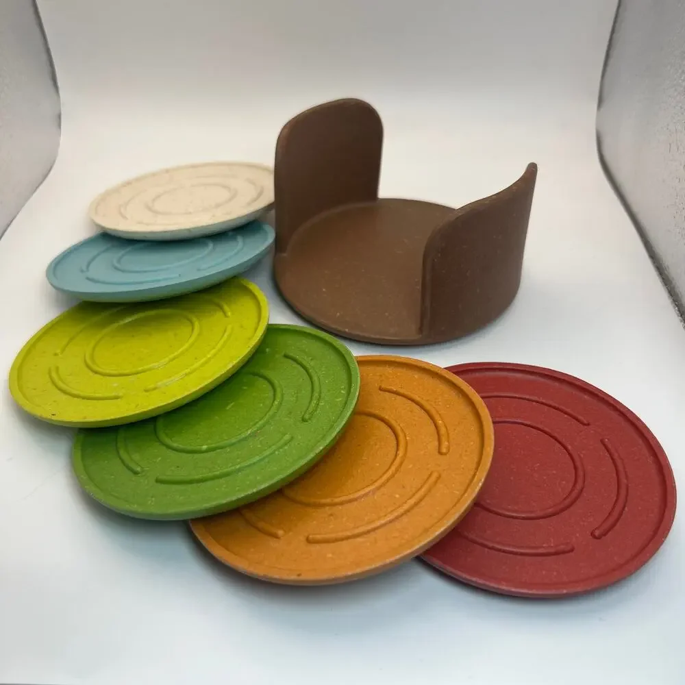 Vintage Y2K Kamenstein Rainbow Coasters Set of 6 Holder Retro Barware Mod Gift